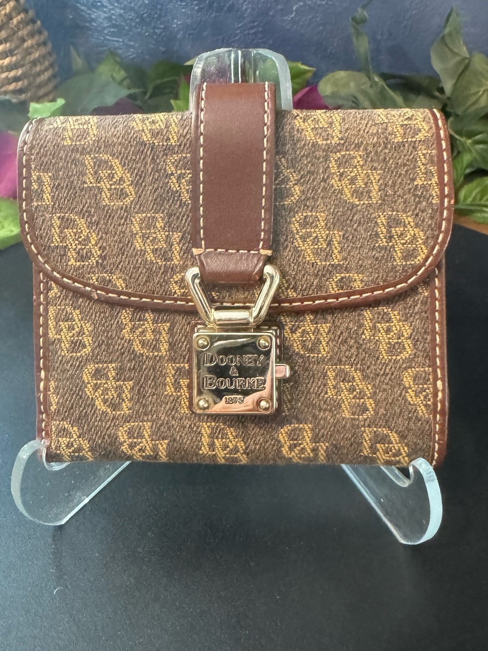 Vintage Dooney & Bourke Brown Monogram Compact Wallet